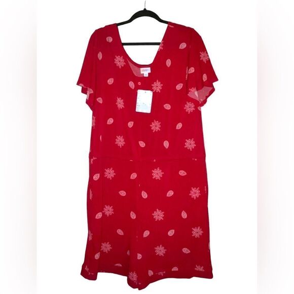 LuLaRoe Womens Large Xanthe Romper Red Bell Sleeves & V-Neck Casual Elegant - Picture 8 of 16